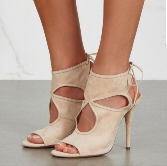 Aquazura Tan Suede tie back Heels sandals - Picture 1 of 9